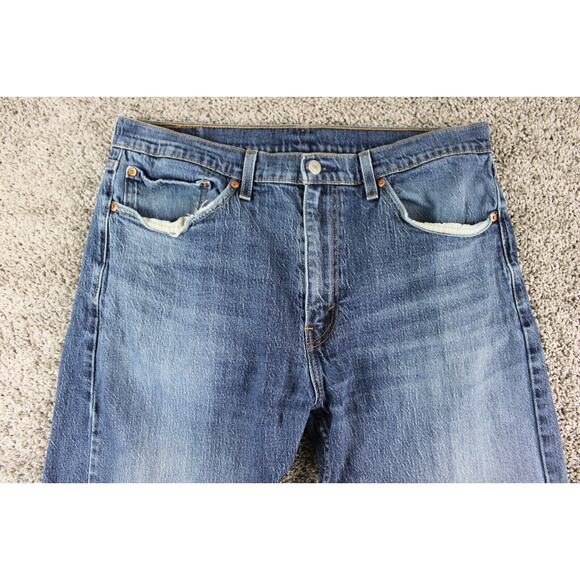 Levis 505 Jeans Mens 36X32 Blue Regular Fit Mid Rise Straight Leg Denim Pants - Picture 2 of 10